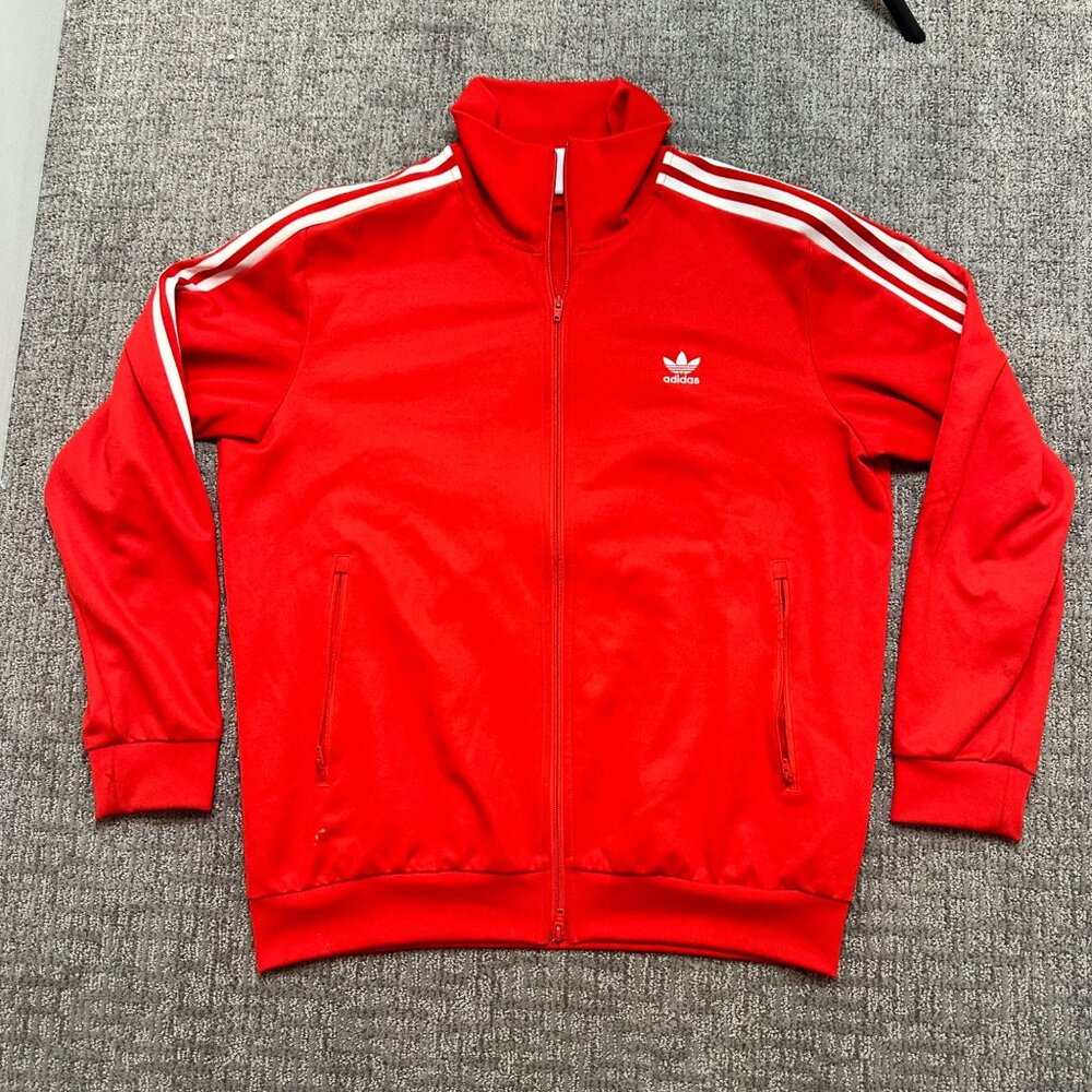 vintage red adidas blank zip up hoodie with small embroidery on chest